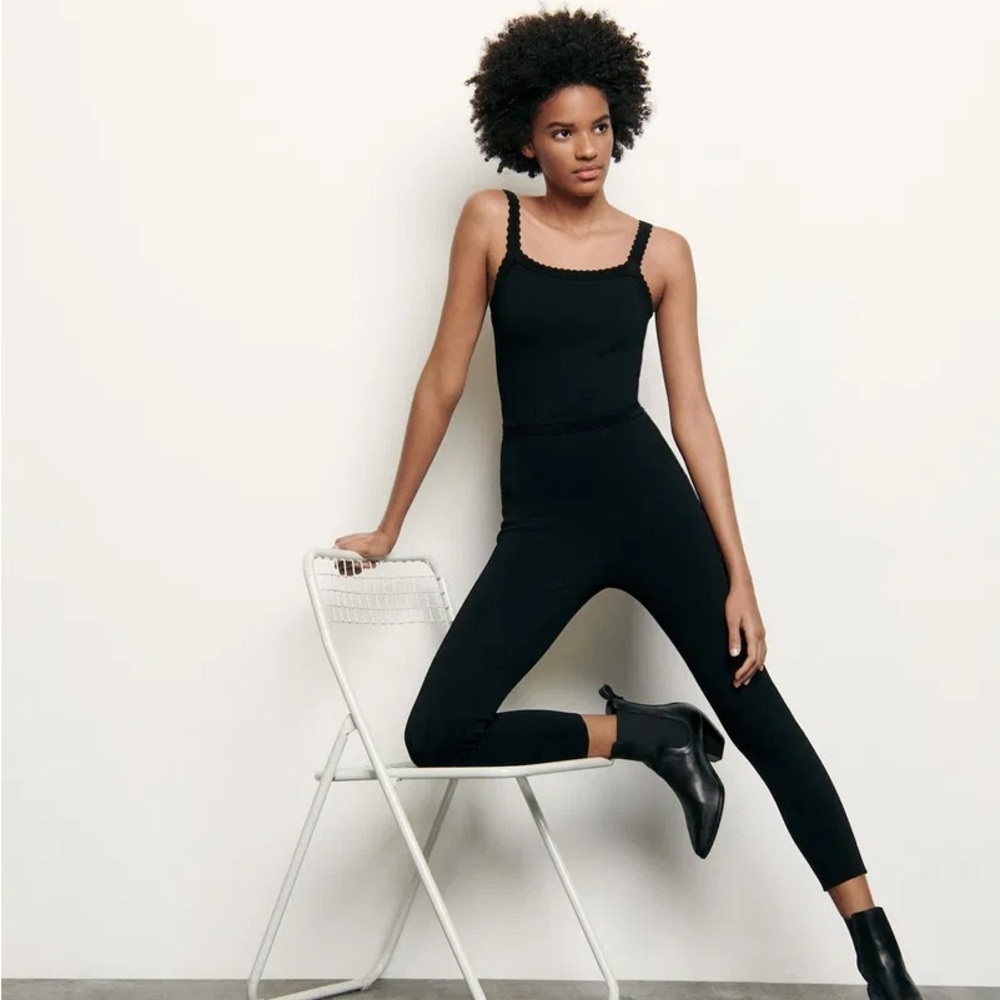 Sandro Paris black knit skinny fit jumpsuit - size 4 / Small (36)